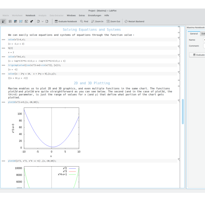 Maxima session running directly in LabPlot